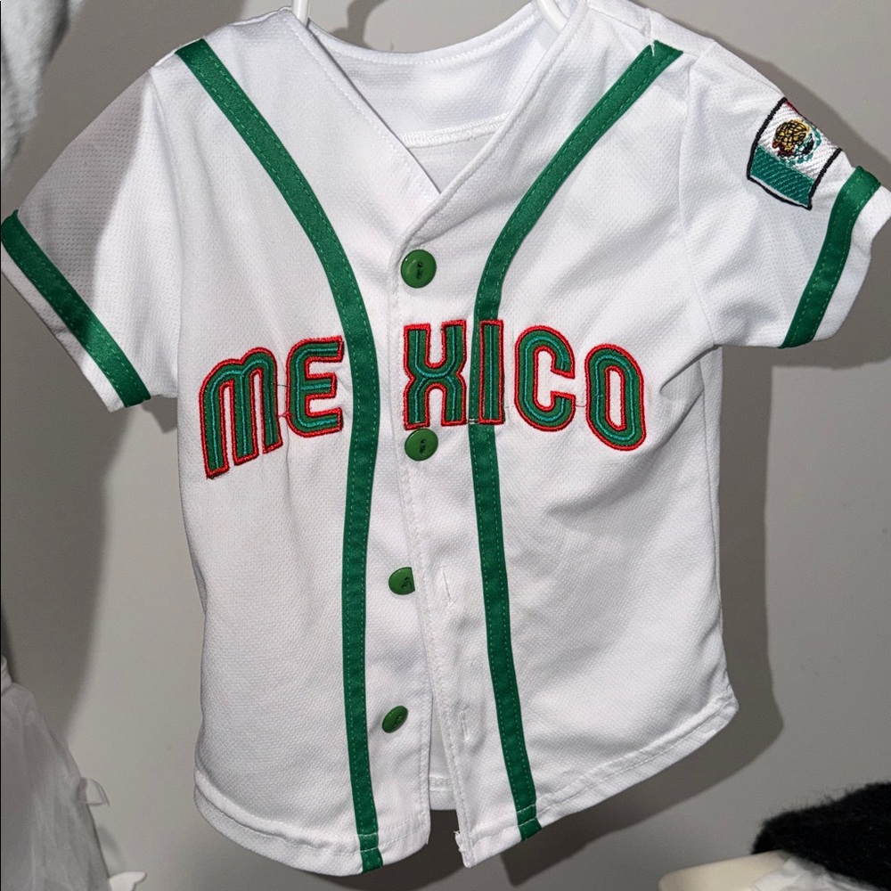 Kids Mexico Baseball Jersey - White and Green